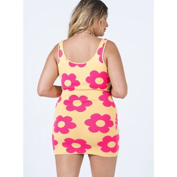 Princess Polly Yellow Floral Knit Lennon Mini Dress Women's Size Small/Medium - Picture 3 of 7